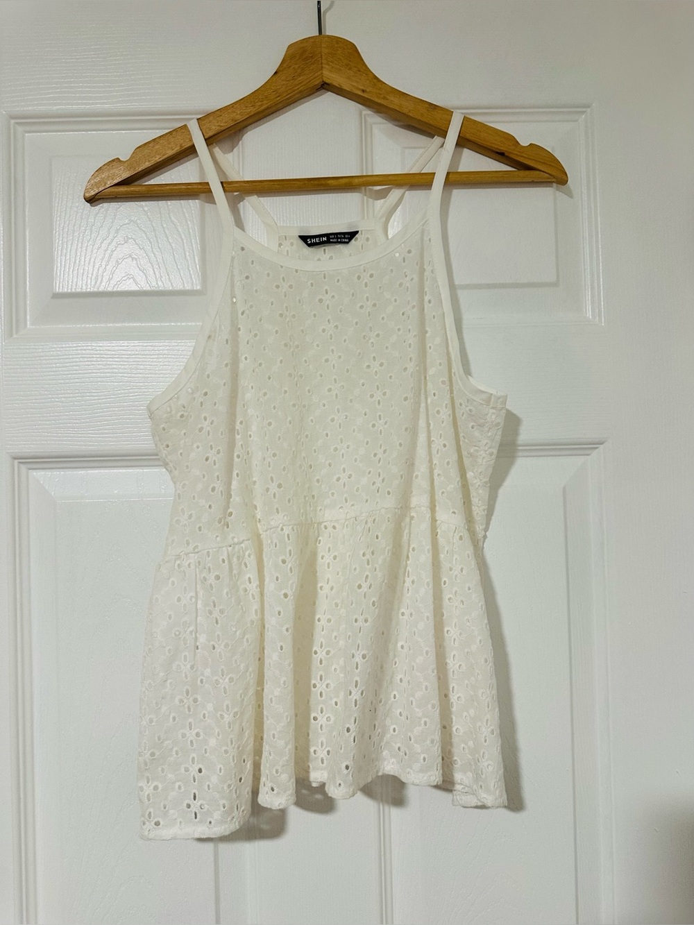 SHEIN White Eyelet Peplum Cami Top